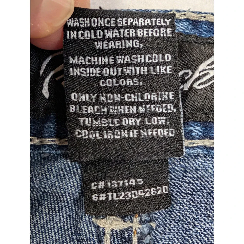True Luck Mens Straight Leg Jeans 34 / 32 Distressed Embroidered Blue